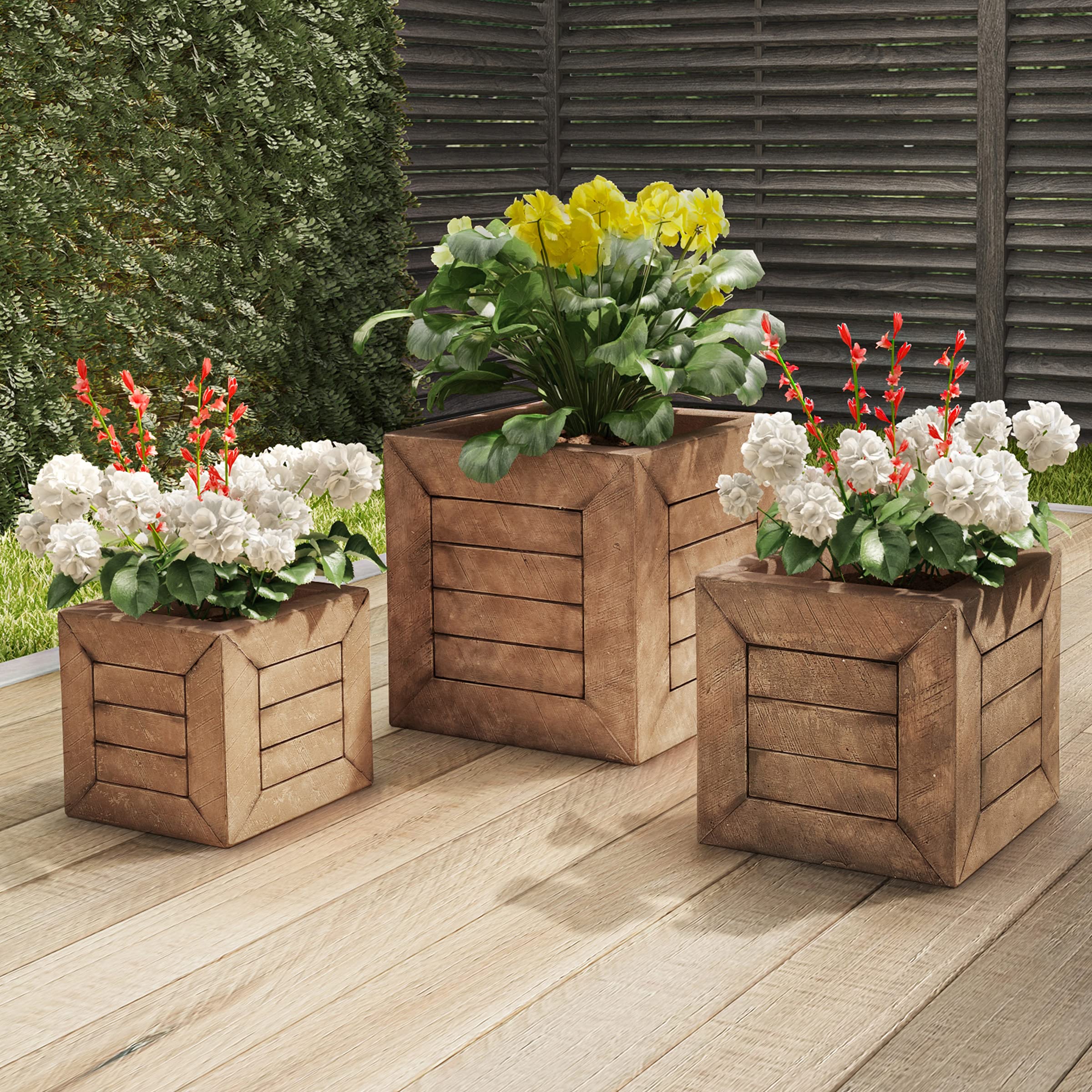 Amazon.com: Pure Garden Plant Pots - Wood-Look Planter Set of 3